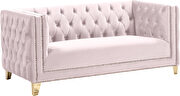 Pink velvet / gold nailheads stylish loveseat by Meridian additional picture 6