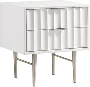 White stylish nightstand w/ silver handles and legs by Meridian additional picture 2