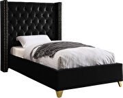 Modern gold legs / nailheads black velvet twin bed by Meridian additional picture 3