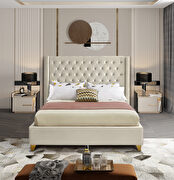 Modern gold legs / nailheads cream velvet bed by Meridian additional picture 5