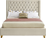 Modern gold legs / nailheads cream velvet bed by Meridian additional picture 7