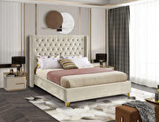 Modern gold legs / nailheads cream velvet king bed additional photo 5 of 6