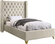 Modern gold legs / nailheads cream velvet twin bed by Meridian additional picture 3