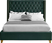 Modern gold legs / nailheads green velvet bed additional photo 4 of 6