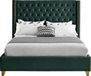 Modern gold legs / nailheads green velvet full bed by Meridian additional picture 5