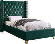 Modern gold legs / nailheads green velvet twin bed by Meridian additional picture 3