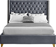 Modern gold legs / nailheads gray velvet bed by Meridian additional picture 5