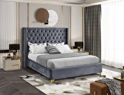 Modern gold legs / nailheads gray velvet bed by Meridian additional picture 6