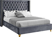 Modern gold legs / nailheads gray velvet bed by Meridian additional picture 7