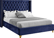 Modern gold legs / nailheads navy velvet bed by Meridian additional picture 6