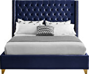 Modern gold legs / nailheads navy velvet bed by Meridian additional picture 7