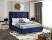 Modern gold legs / nailheads navy velvet king bed by Meridian additional picture 6