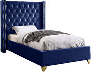 Modern gold legs / nailheads navy velvet twin bed by Meridian additional picture 3