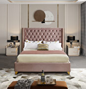 Modern gold legs / nailheads pink velvet bed by Meridian additional picture 2