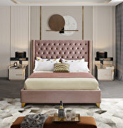 Modern gold legs / nailheads pink velvet full bed additional photo 2 of 6