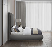 Textured gray linen fabric king bed in modern style additional photo 3 of 6
