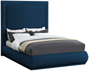 Textured navy linen fabric king bed in modern style by Meridian additional picture 6
