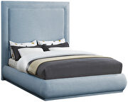 Textured sky blue linen fabric bed in modern style by Meridian additional picture 6