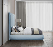 Textured sky blue linen fabric king bed in modern style additional photo 2 of 6