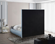 Textured sky blue linen fabric king bed in modern style additional photo 3 of 6