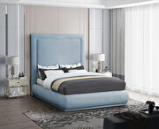 Textured sky blue linen fabric king bed in modern style additional photo 4 of 6