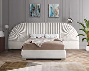 Elegant channel tufted radial design velvet king size bed additional photo 3 of 5