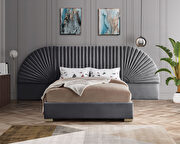 Elegant channel tufted radial design velvet king bed by Meridian additional picture 2