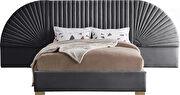 Elegant channel tufted radial design velvet king bed by Meridian additional picture 3