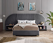 Elegant channel tufted radial design velvet king bed by Meridian additional picture 7