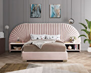 Elegant channel tufted radial design velvet king bed in pink additional photo 2 of 5