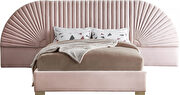 Elegant channel tufted radial design velvet king bed in pink additional photo 3 of 5