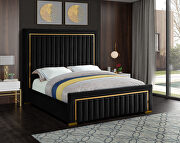 Gold trim high headboard velvet upholstery king bed by Meridian additional picture 3