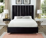 Black velvet bed w/ vertical slice style headboard by Meridian additional picture 4