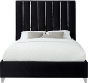 Black velvet bed w/ vertical slice style headboard by Meridian additional picture 5