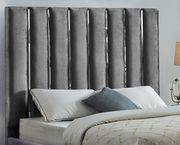 Gray velvet bed w/ vertical slice style headboard by Meridian additional picture 2