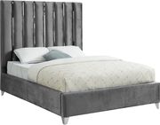 Gray velvet bed w/ vertical slice style headboard additional photo 2 of 3