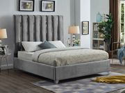 Gray velvet bed w/ vertical slice style headboard by Meridian additional picture 3