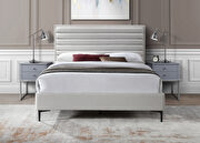 Cream linen fabric textured stylish modern bed additional photo 5 of 8