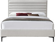 Cream linen fabric textured stylish modern king size bed by Meridian additional picture 9