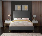 Gray velvet casual style bed w/ gold & silver legs by Meridian additional picture 2