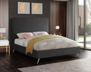 Gray velvet casual style king bed w/ gold & silver legs by Meridian additional picture 3