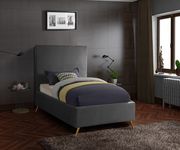 Gray velvet casual style bed w/ gold & silver legs by Meridian additional picture 2
