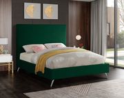 Green velvet casual style king bed w/ gold & silver legs by Meridian additional picture 3