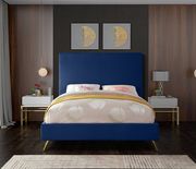 Navy velvet casual style bed w/ gold & silver legs by Meridian additional picture 2
