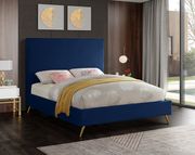 Navy velvet casual style full bed w/ gold & silver legs additional photo 3 of 3