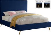 Navy velvet casual style full bed w/ gold & silver legs additional photo 4 of 3