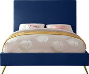 Navy velvet casual style king bed w/ gold & silver legs by Meridian additional picture 2