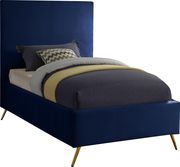 Navy velvet casual style twin bed w/ gold & silver legs by Meridian additional picture 2