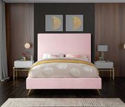 Pink velvet casual style full bed w/ gold & silver legs additional photo 2 of 3