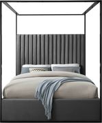 Contemporary velvet canopy queen bed in gray by Meridian additional picture 2